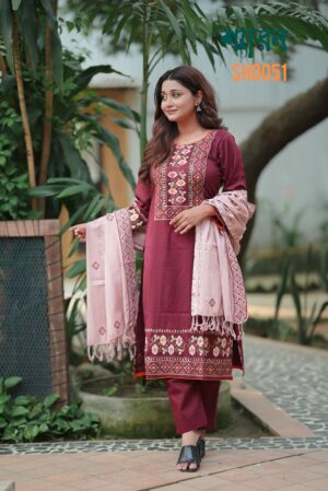 Cotton( orna + pant) , kamiz : Jacquard Cotton - Block Print & Embroidery